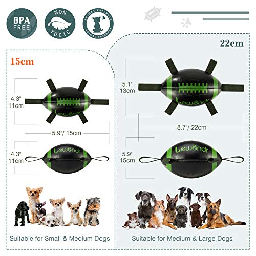 Lewondr Juguete de Rugby para Perros Pequeños y Medianos, Juguete Interactivo con 6 Cintas, 22cm Pelota Interesante para Juego Interior, Deportes Acuáticos al Aire Libre, Negro/Verde/Verde Militar