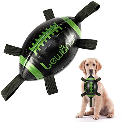 Lewondr Juguete de Rugby para Perros Pequeños y Medianos, Juguete Interactivo con 6 Cintas, 22cm Pelota Interesante para Juego Interior, Deportes Acuáticos al Aire Libre, Negro/Verde/Verde Militar