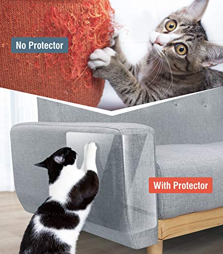 Lewondr Protector de Muebles Arañazo Gatos, 20 Piezas Fundas de Sofá Autoadhesiva Transparente con 80 Tornillos, Películas Adhesivas Protección Rascador, para Puerta, Sofá, Pared de Madera