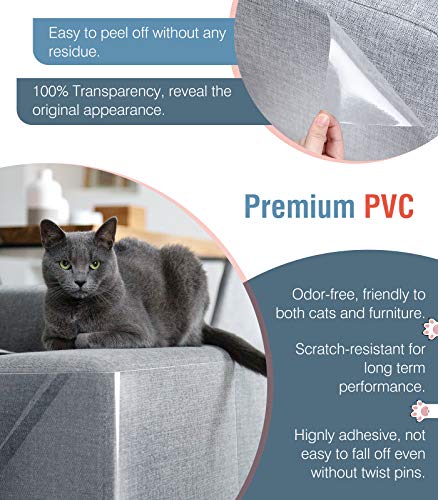 Lewondr Protector de Muebles Arañazo Gatos, 20 Piezas Fundas de Sofá Autoadhesiva Transparente con 80 Tornillos, Películas Adhesivas Protección Rascador, para Puerta, Sofá, Pared de Madera