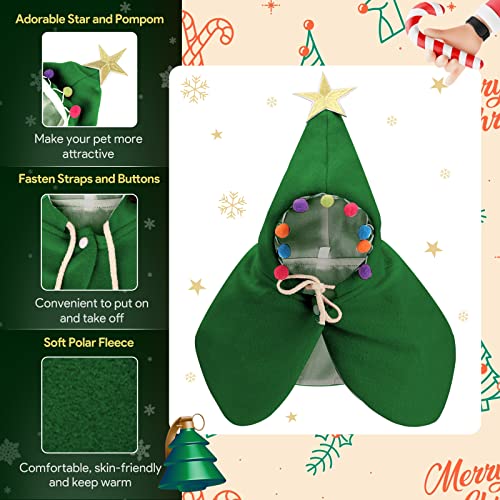 Lewondr Ropa de Navidad para Gatos Perros, Traje de Mascotas, Disfraz de Capa y Capucha Ajustable, con Estrella y Pompón, Abrigo en Invierno para Cosplay, Fiesta, Cumpleaños, Talla Pequeña - Verde