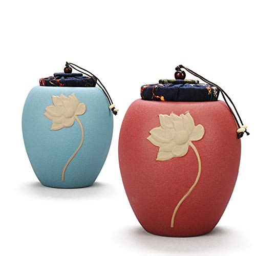 LHMYGHFDP Cerámica Grabado Urnas de cremación para Mascotas Mini Recuerdo de cremación para Perros y Gatos Cenizas Budismo Lotus Chino Zen Urna de Cenizas funerarias,Azul