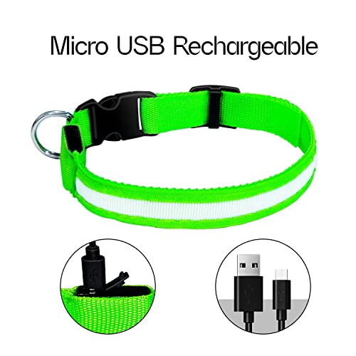 Liebsen Collar Luminoso Perro de Mascota, Collar Recargable 3 Modos y Collares LED Ajustable para Perros Diferentes Luminoso en la Noche-S(Verde)