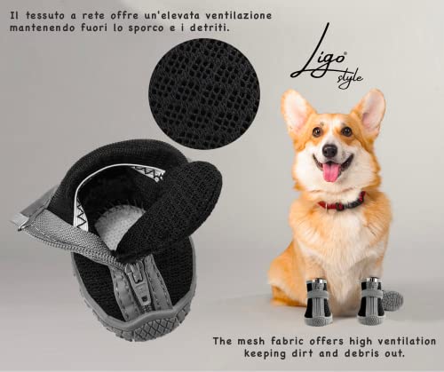 Ligo Calzado antideslizante transpirable para perros pequeños y medianos Tejido de malla para patas secas. Calcetines de algodón antideslizantes de cortesía. (Talla 1, Negro)