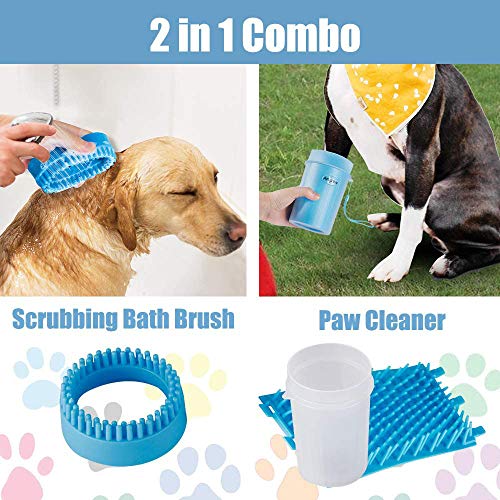 Limpia Patas Perro Portátil,Taza de Limpieza para Mascotas,Limpiador Patas Perro Mascota,Peine de Pulgas para Perros,Peine De Pulgas,Guante de Microfibra,Cepillo Guante