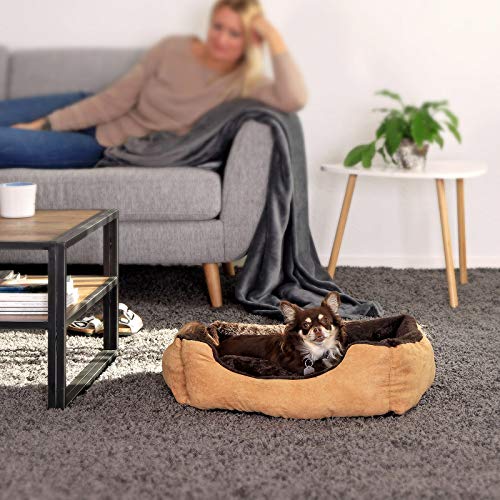 lionto Cama perros cojín perros cesta perros con cojín tamaño (M) 60x48 cm marrón/beige