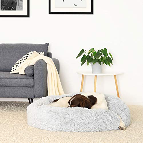 lionto Cama perros redonda cojín gatos sofá para perros donut (3XL) Ø 100 cm Gris claro