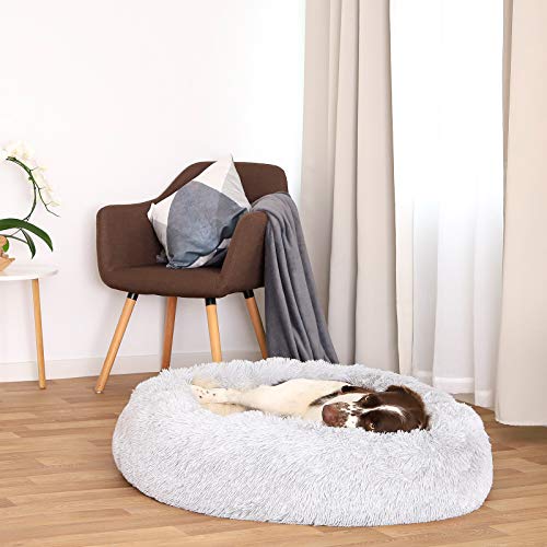 lionto Cama perros redonda cojín gatos sofá para perros donut (3XL) Ø 100 cm Gris claro