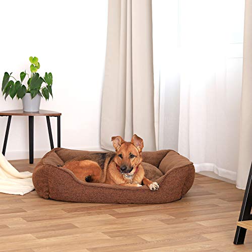 lionto Cama perros tejida mezclado cojín perros funda extraíble (M) 90x75 cm Marrón