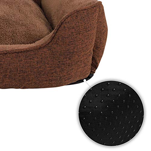 lionto Cama perros tejida mezclado cojín perros funda extraíble (M) 90x75 cm Marrón