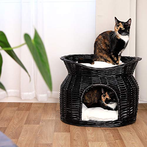 lionto Cesta de mimbre para gatos cesta para gatos cueva gatos 55x39x43 cm Negro