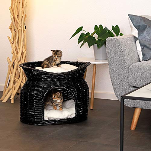 lionto Cesta de mimbre para gatos cesta para gatos cueva gatos 55x39x43 cm Negro