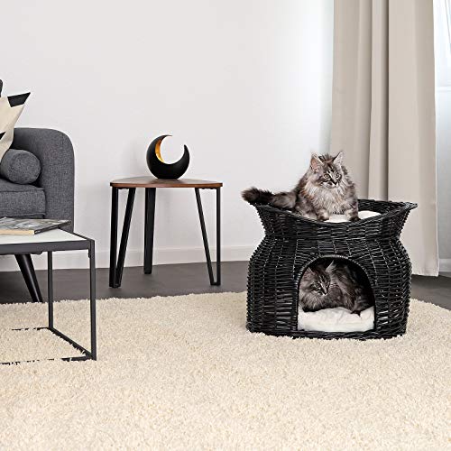 lionto Cesta de mimbre para gatos cesta para gatos cueva gatos 55x39x43 cm Negro