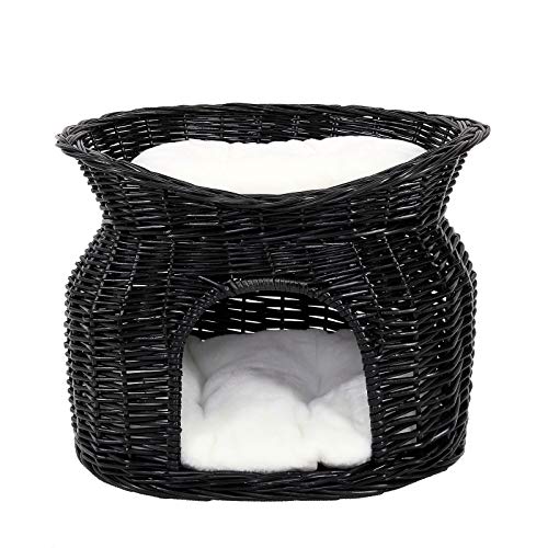 lionto Cesta de mimbre para gatos cesta para gatos cueva gatos 55x39x43 cm Negro