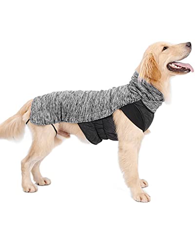 LIVACASA Abrigos para Perros Medianos Chaquetas Perros Invierno Caliente Chalecos para Perros Grandes Mascotas con Forro Polar Reversible Agujero de Correas Gris Oscuro Talla 2XL