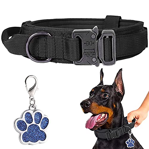 LIVETTY Collar de perro ajustable con mango control robusto, collar táctico para perros hebilla metal resistente medianos y grandes, ancho 3,8 cm, entrenamiento K9, nailon, L