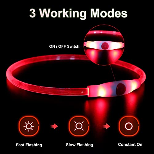 LMLMD Luminoso Collar Perro de Mascota LED, Ajustable Recargable 3 Modos, Collares LED para Perros Pequeños/Medianos/Grandes, rojo