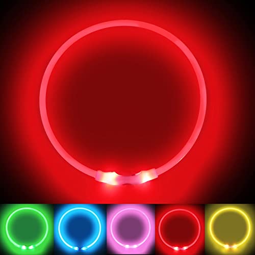 LMLMD Luminoso Collar Perro de Mascota LED, Ajustable Recargable 3 Modos, Collares LED para Perros Pequeños/Medianos/Grandes, rojo