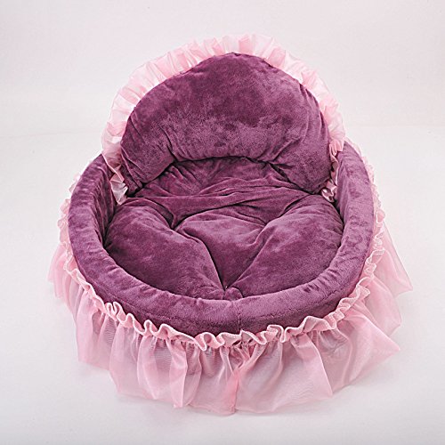 LONGWEI Cama para Perros/Gatos en Forma de Corazon con Encaje Sofá para Pequeño y Mediano Mascota Hembra Encaje Morado M