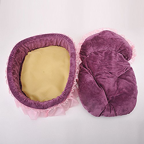 LONGWEI Cama para Perros/Gatos en Forma de Corazon con Encaje Sofá para Pequeño y Mediano Mascota Hembra Encaje Morado M