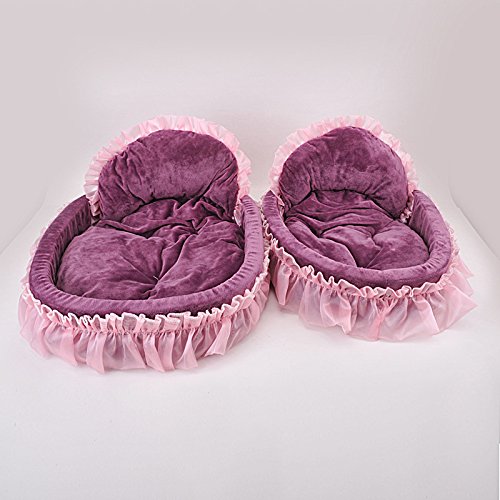 LONGWEI Cama para Perros/Gatos en Forma de Corazon con Encaje Sofá para Pequeño y Mediano Mascota Hembra Encaje Morado M