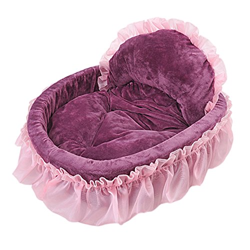 LONGWEI Cama para Perros/Gatos en Forma de Corazon con Encaje Sofá para Pequeño y Mediano Mascota Hembra Encaje Morado M