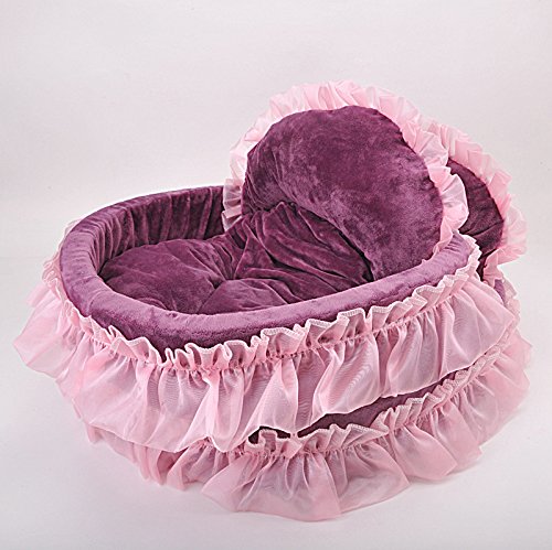 LONGWEI Cama para Perros/Gatos en Forma de Corazon con Encaje Sofá para Pequeño y Mediano Mascota Hembra Encaje Morado M