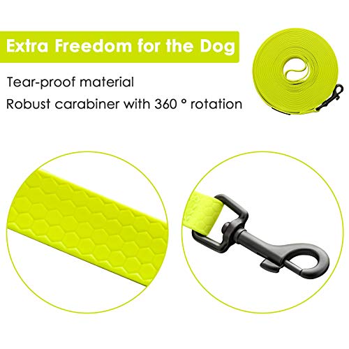 Looxmeer Correa de Adiestramiento Amarillo para Perros 10m, Correa Perro Larga, Cuerda para Perros Manos Libres, Correa Resistente Fuerte para Camping Paseo