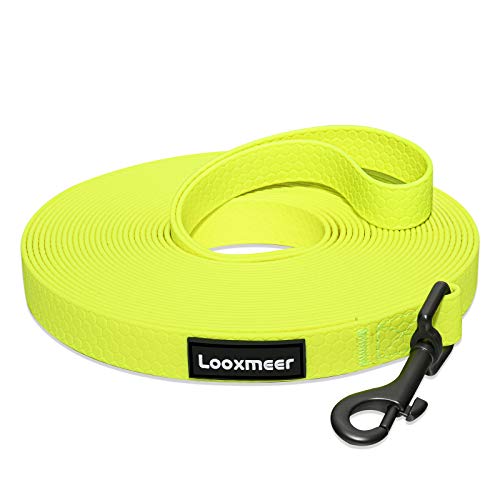 Looxmeer Correa de Adiestramiento Amarillo para Perros 10m, Correa Perro Larga, Cuerda para Perros Manos Libres, Correa Resistente Fuerte para Camping Paseo