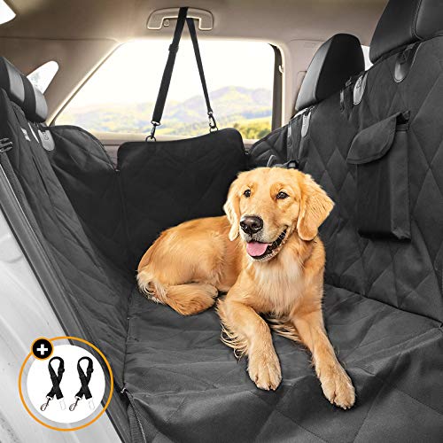 Looxmeer Funda Asiento Coche Perros, Cubierta Asiento Coche Mascota, Alfombra Asiento Coche Perro con Cinturón de Seguridad, Protector Maletero Coche Perros Impermeable, Negro