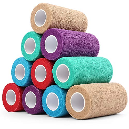 LotFancy 10 Rollos Venda Autoadhesiva 10cm x 4.5m Cohesivas Cinta Vendaje Banda Adhesiva Deportiva De Caza Rollos Cling Auto Camuflaje Mejor para Perro, Gato, Animales, Mascotas y Más