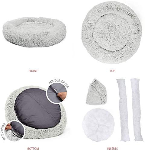 lovecabin Cama De Perro Grande Invierno - Colchon Perro Cómoda De Felpa Muy Suave - Cesta para Perro Desmontable Y Lavable A Máquina -Cama Antiestres PerroGray-60cm