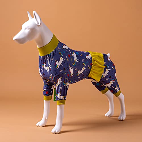 LovinPet Pijama de unicornio para perros después de la cirugía/estampado de cohetes de unicornio de colores grises/cobertura completa para perros grandes, pijama de perro de raza grande