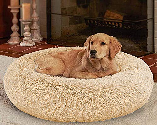 LRuilo Camas extra gigantes de felpa para perros, cama redonda y cálida, para perros, lavable, cómoda cama para perros grandes y medianos (L-80 cm, beige)