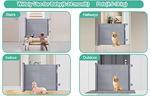 LSZE Barrera Seguridad Niños Escalera Extensible 0-150cm Retráctil Vallas para Bebés, Niños,Perros y Mascotas,Puertas de Seguridad Enrollables para Escaleras,Pasillos,Interiores y Exteriores(Gris)