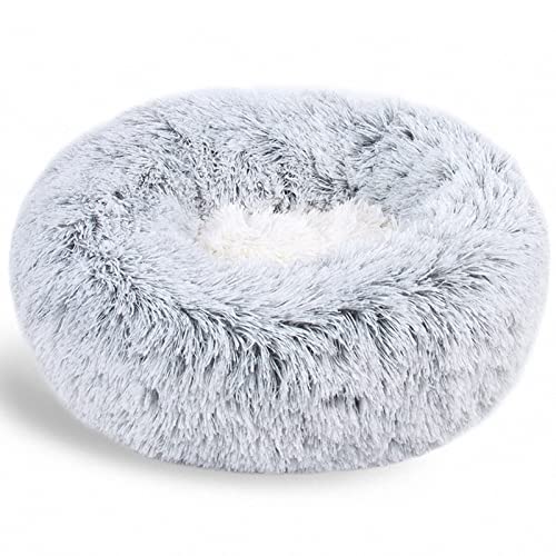 LTJXL Cama Ortopedica De Felpa para Perros Grandes Donut Calmante y Cálida Cama para Perro Labrador, Golden Retriever, Perro Sabueso Alemán/Pastor,Plata,75cm