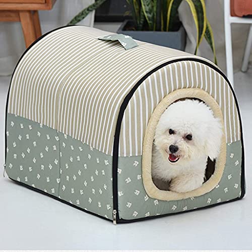 L.TSA Cama para Gatos para Mascotas Suave y cálida Nido para Mascotas Perro Antideslizante Cama para Gatos Plegable Invierno Suave y Acogedor Saco de Dormir Alfombrilla Cojines (Color: Verde, Tama