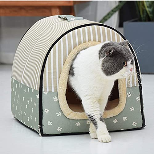 L.TSA Cama para Gatos para Mascotas Suave y cálida Nido para Mascotas Perro Antideslizante Cama para Gatos Plegable Invierno Suave y Acogedor Saco de Dormir Alfombrilla Cojines (Color: Verde, Tama