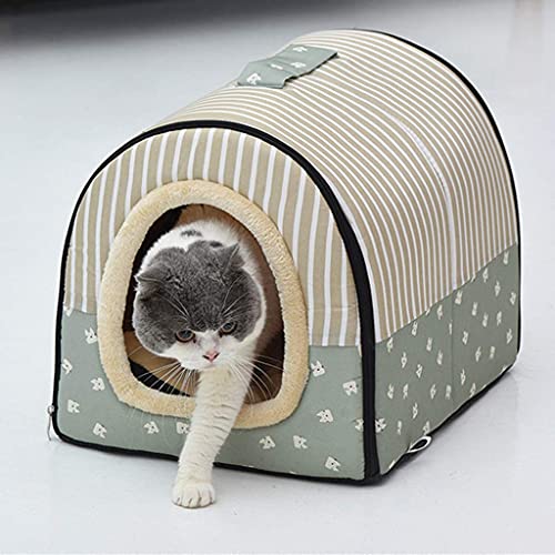 L.TSA Cama para Gatos para Mascotas Suave y cálida Nido para Mascotas Perro Antideslizante Cama para Gatos Plegable Invierno Suave y Acogedor Saco de Dormir Alfombrilla Cojines (Color: Verde, Tama