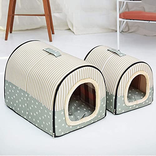 L.TSA Cama para Gatos para Mascotas Suave y cálida Nido para Mascotas Perro Antideslizante Cama para Gatos Plegable Invierno Suave y Acogedor Saco de Dormir Alfombrilla Cojines (Color: Verde, Tama