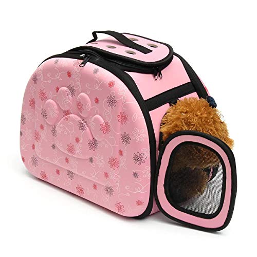 LUCHUII Caseta de Perro, Jaula de la Perrera del Gato Bolsa portátil pequeño Animal doméstico del Perro echado a un Lado del Portador del Recorrido del Bolso del totalizador del Hombro (Color : Pink)