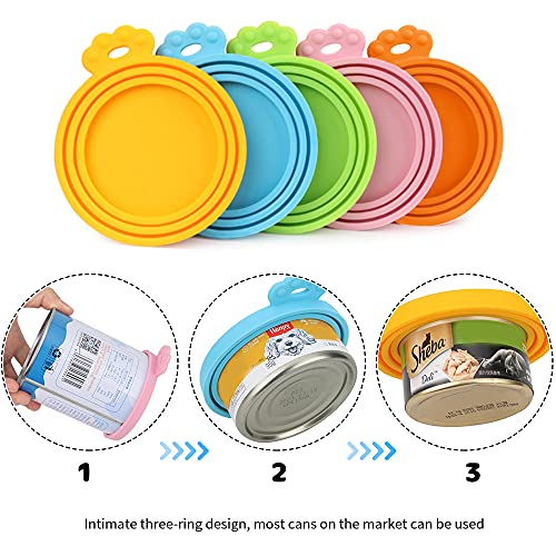 LUKIUP® 5 Piezas Cubiertas de Silicona para latas de Mascotas, 3 en 1 para Tapa de Lata de Comida para Mascotas, Tapas para Latas para Gatos para Almacenamiento de Alimentos de Mascotas