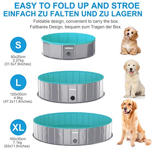 lunaoo Piscina para Perros - Bañera Plegable para Mascotas, Antideslizante y Resistente al Desgaste Bañera para Niños Natación Piscina para Mascotas Perros 80cm / 120cm / 160cm