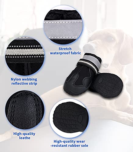 LUTER 4 Piezas Zapatos Perro Grande Zapatos para Perros Agua Antideslizantes Transpirable Impermeable Reflectante Suela Antifalsa Resistente para Asfalto Playa Protección de Patas (7# para 30-40 kg)