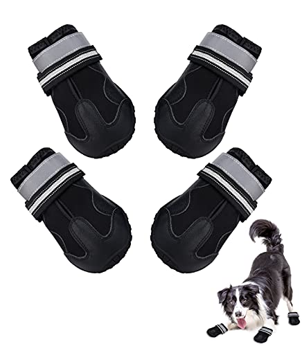 LUTER 4 Piezas Zapatos Perro Grande Zapatos para Perros Agua Antideslizantes Transpirable Impermeable Reflectante Suela Antifalsa Resistente para Asfalto Playa Protección de Patas (7# para 30-40 kg)