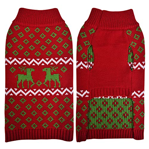 LuzPet Suéter de perro de Navidad con lindo patrón de ciervos suave invierno cálido ropa de punto ropa para mascotas suéter feo fiesta en Navidad para perros de tamaño mediano (XL, rojo)