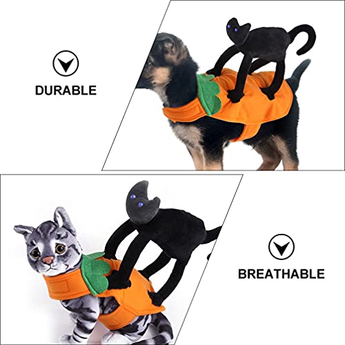 M I A Disfraz de gato de Halloween para mascotas, ropa de perro, vestido de hadas de gato negro, para perros pequeños, medianos, cobayas, gatito (color: negro naranja, tamaño: 26 x 41 cm)