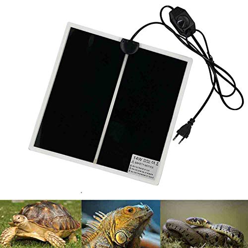 Manta Calefactora para Reptiles, PeSandy 28x28CM Almohadilla Térmica para Reptiles con Temperatura Ajustable para Reptiles Tortuga, Serpientes, Lagartos, Geckos,Arañas- Tapetes Térmicos para Terrarios