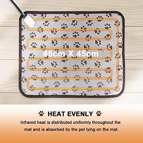 Manta Eléctrica para Perros y Gatos 45x 45cm Ajustable Temperatrue Almohadilla Calefactora para Mascotas Impermeable Colchonetas Con Cuerda Anti-mordida Adecuado para Cachorros Perros Pequeños y Gatos