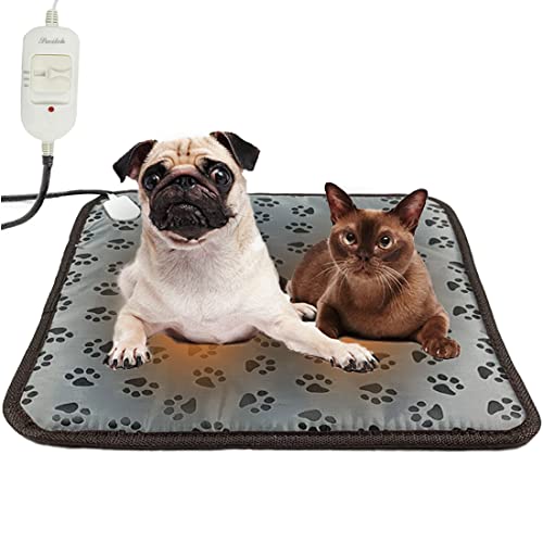 Manta Eléctrica para Perros y Gatos 45x 45cm Ajustable Temperatrue Almohadilla Calefactora para Mascotas Impermeable Colchonetas Con Cuerda Anti-mordida Adecuado para Cachorros Perros Pequeños y Gatos